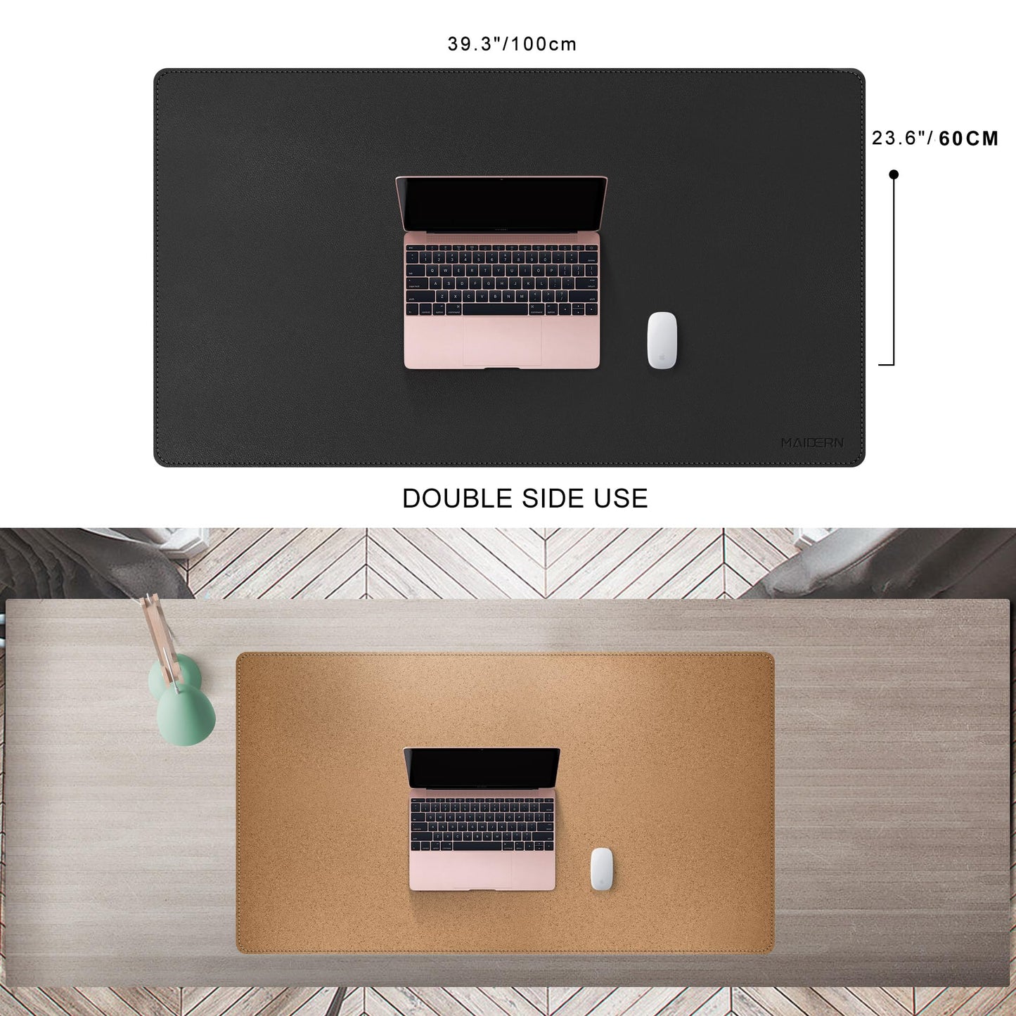 MAIDERN 40” x 24” Leather Desk Mat XL, Large Desk Pad, Reversible Cork & Leather Large Mouse pad for Desk, Waterproof Computer Desk Mat for Gaming Home Office (Black) …