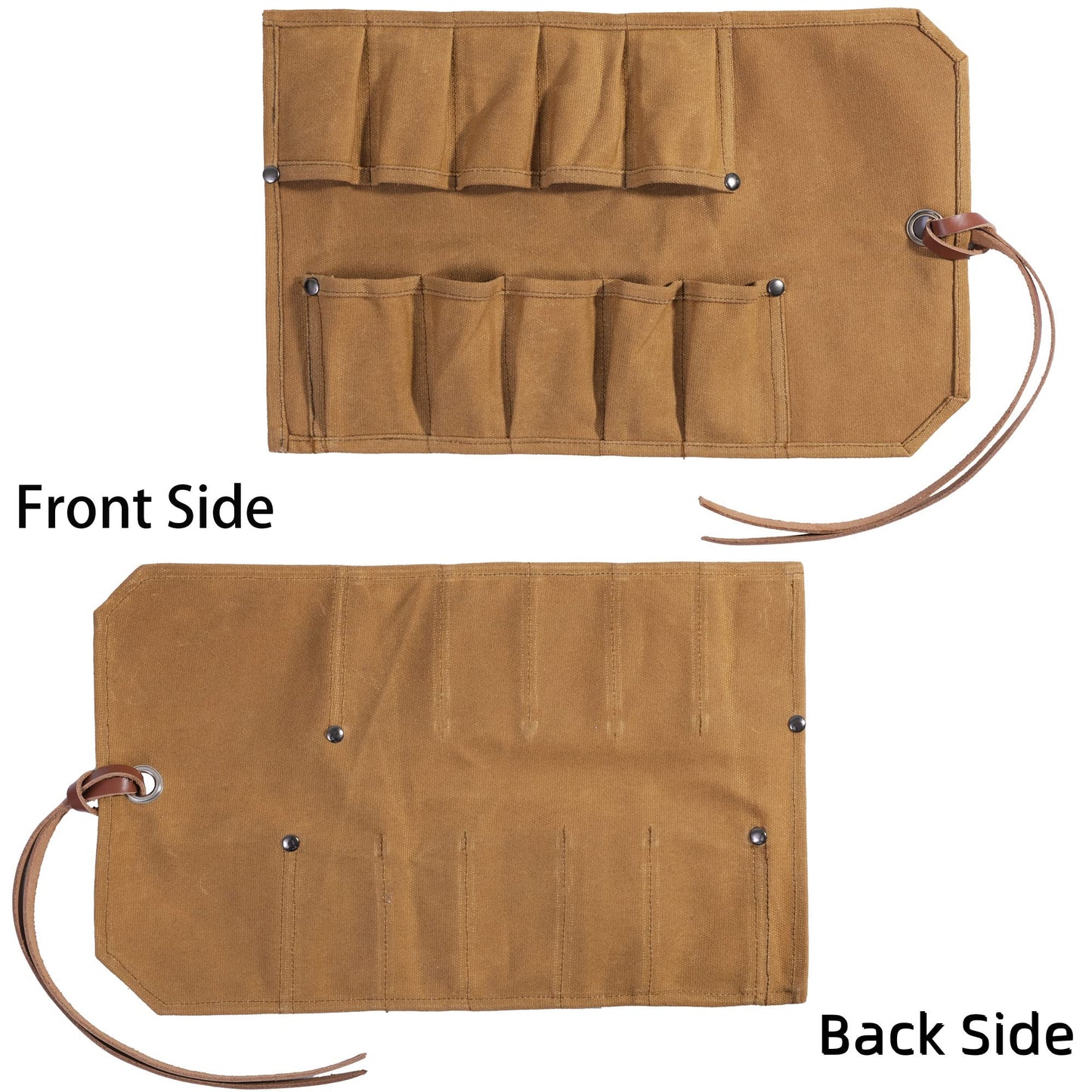Tool Roll, Heavy Duty Waxed Canvas Small Tool Bag Tool Pouch for Chisels, Hammers, Gouges Palm Tools (Khaki)