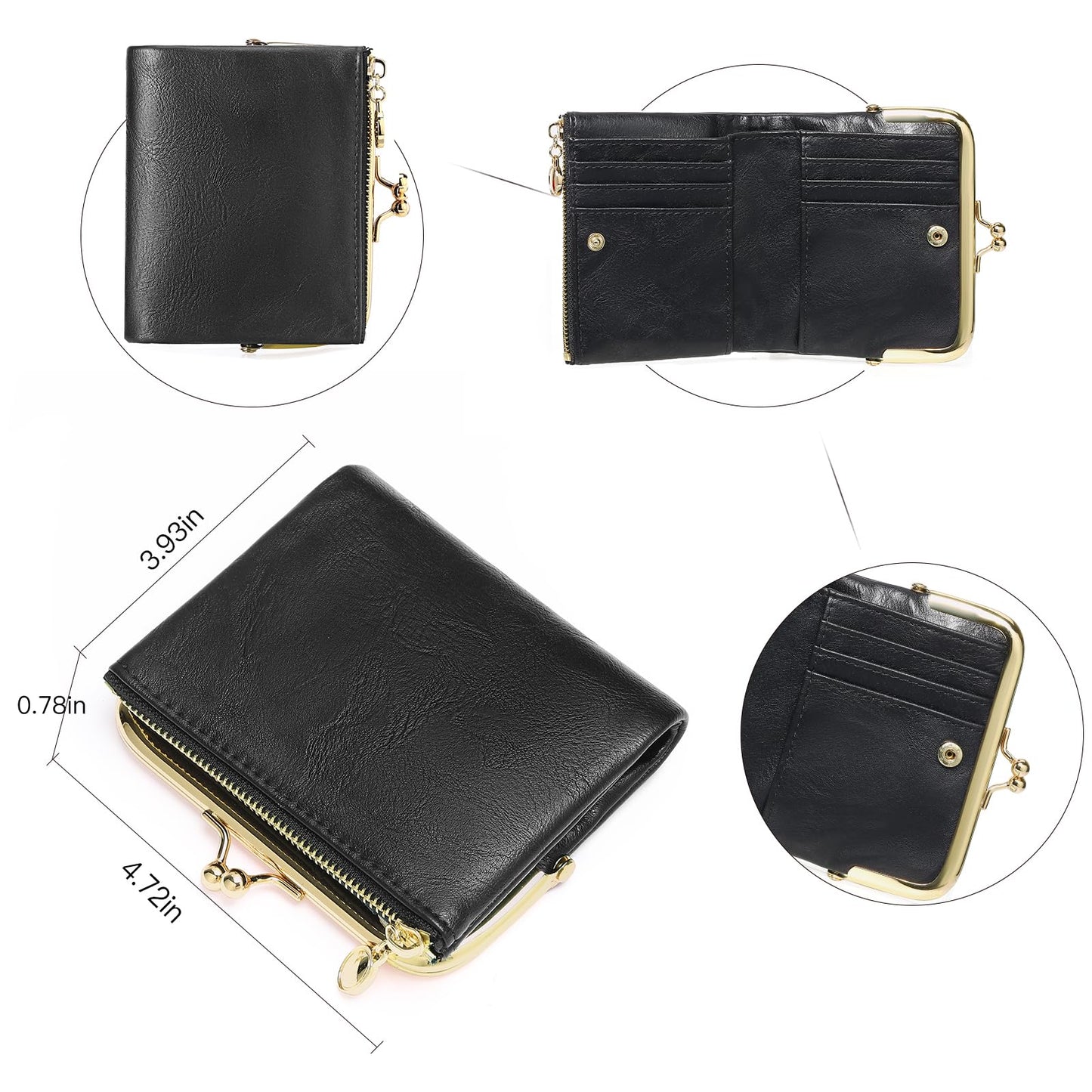 RNIEGA Wallet Women Small RFID Blocking Bifold Leather Wallets for Women Vintage Coin Purse With Zipper and Kiss Lock