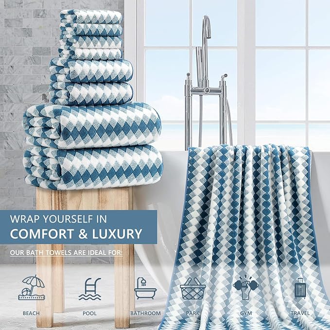 8 Piece Bathroom Towel Set |2 Oversized Bath Towels, 2 Hand Towels, 4