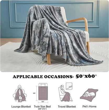 NEWCOSPLAY Super Soft Throw Blanket Multi Grey Premium Silky Flannel Fleece Leaves Pattern Lightweight Bed Blanket All Season Use (Multi Grey, Throw(50"x60"))
