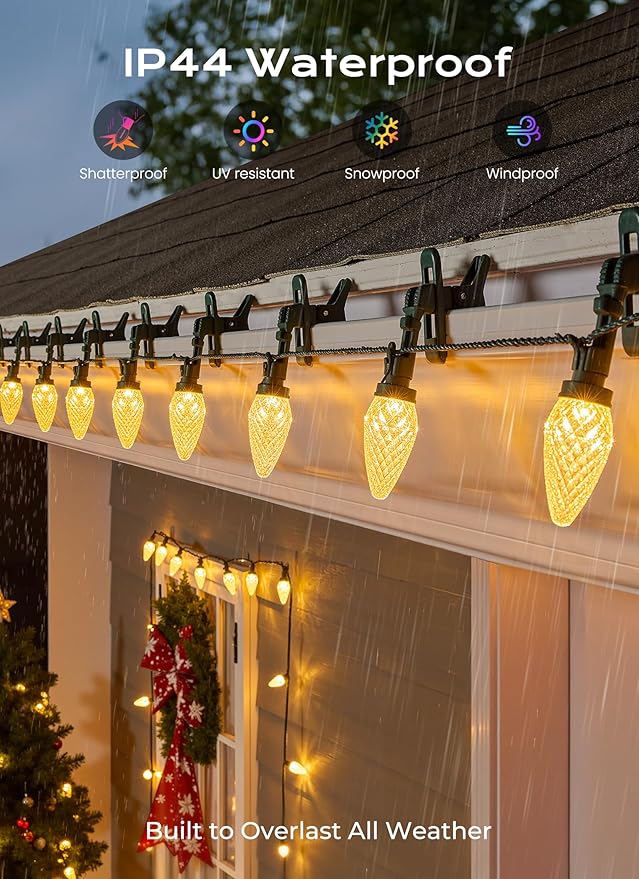 C9 Christmas Lights Outdoor, 72 FT 110 LED C9 String Lights, 8 Modes & Timer Connectable Waterproof for Christmas Tree light Indoor Outdoor Roofline Patio Outside Yard Xmas Decor, Warm White 2 Pack