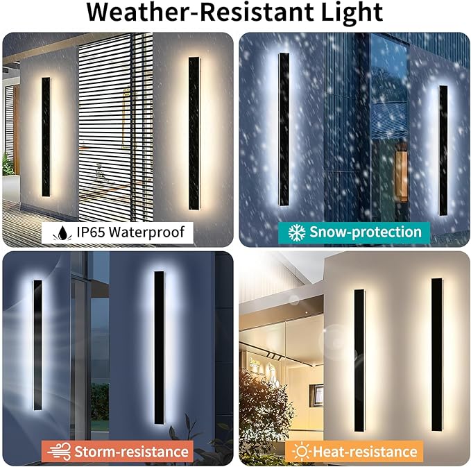 Mikeru 2 Pack 57inch Modern Outdoor Wall Sconce, 3000K/4500K/6000K 3 Color Temperature LED Exterior Light Fixtures, Modern Long Porch Lights Wall Sconce for Garage, Doorway, Porch, Patio