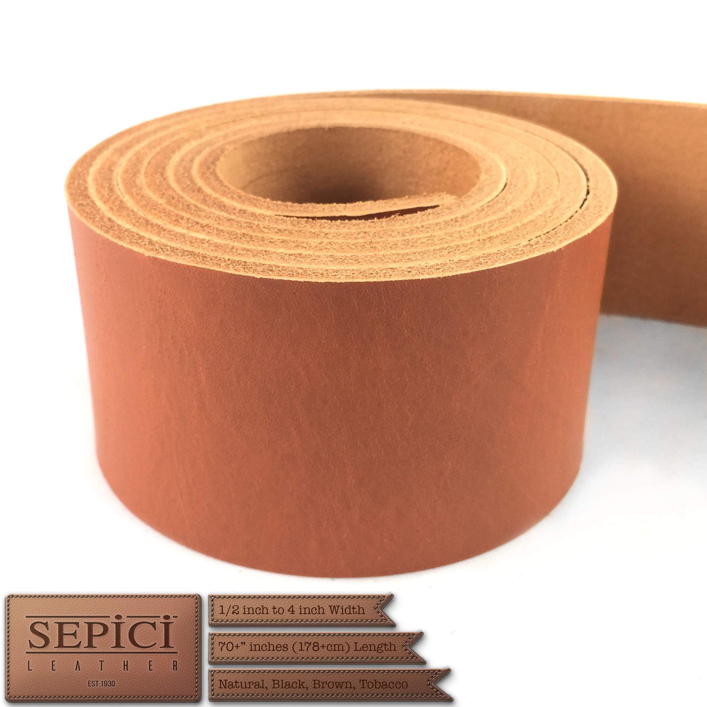 Sepici Tan Premium Leather Belt Blank 8/9 oz – Full Grain Veg Tan Cowhide Strap for Belt Making & Leather Crafts, Heavy Weight Vegetable Tanned Leather Strip, 1" x 70"