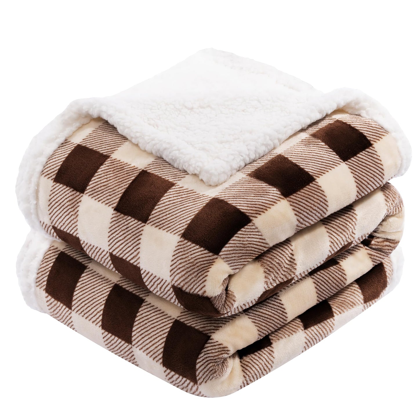 BEAUTEX Sherpa Fleece Throw Blanket, Super Soft Warm Buffalo Plaid Plush Blankets and Throws, Lightweight Cozy Fuzzy Blanket for Couch Sofa Bed (Brown, Throw 50" x 60")