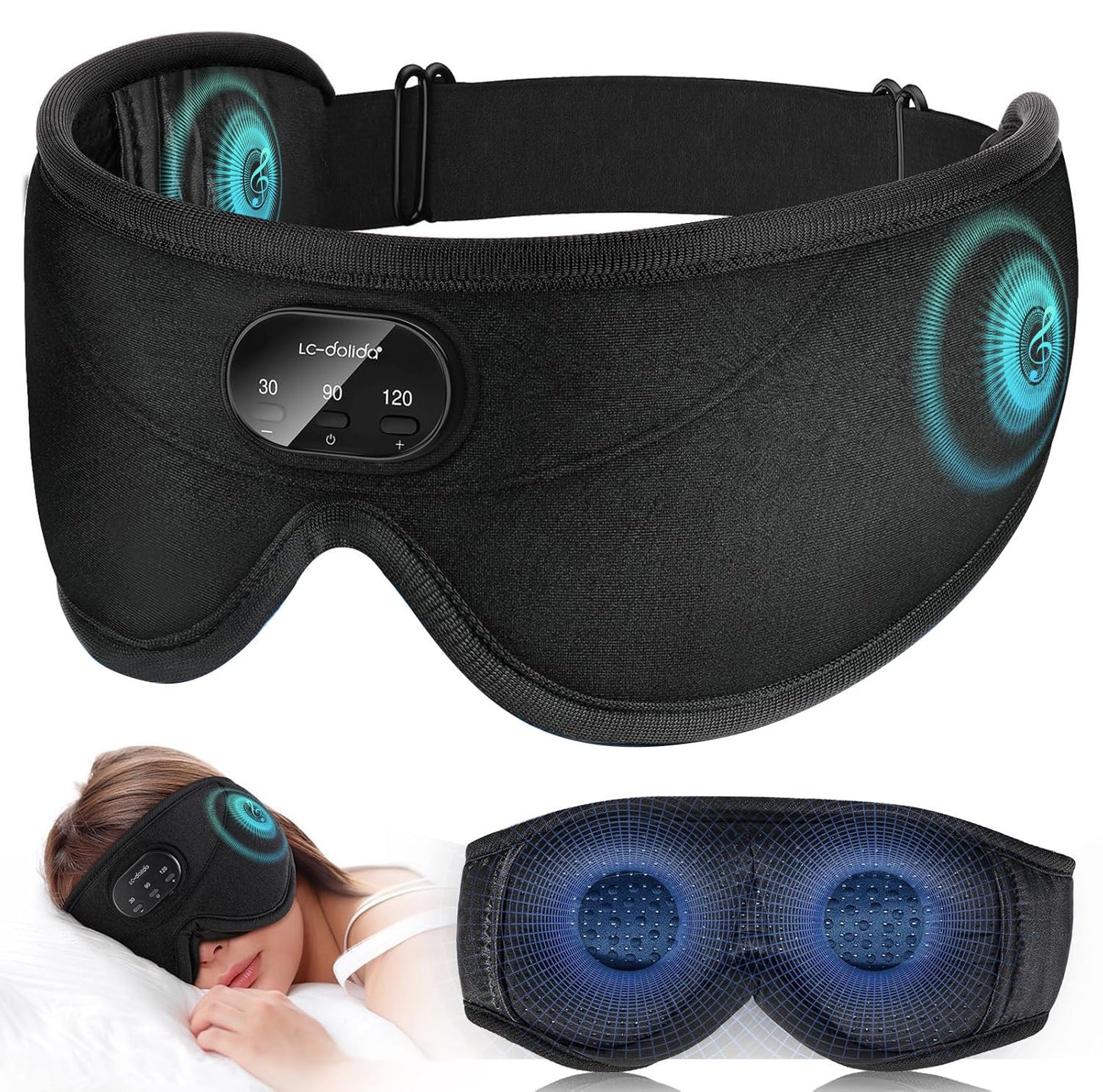 LC-dolida Sleep Headphones, White Noise Bluetooth Sleep Mask 3D Wireless Timing Eye Mask for Sleeping, Sleep Mask with Bluetooth Headphones for Side Sleepers Travel Yoga, Cool Gadgets for Men Women
