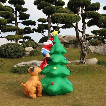 Dearsun 6.5FT H Christmas Inflatable Tree with Build-in LED Lights, Funny Inflatable Dog Chasing Santa Claus,Blow Up Christmas Outdoor Decor Giant Yard Party Decoration (Santa Claus Chased by Dog)