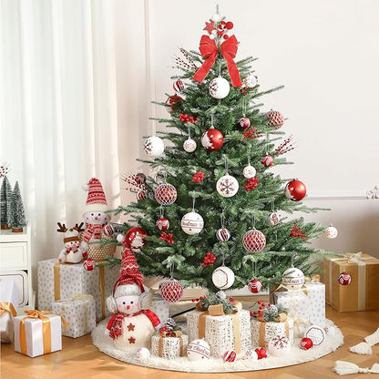 SHareconn 100MM/4 Inch 9PCS Large Christmas Balls Ornaments, Shatterproof Plastic Hanging Big Baubles Set for Xmas Tree Decoration Holiday Party Wedding Decorations with Hook,Red and White