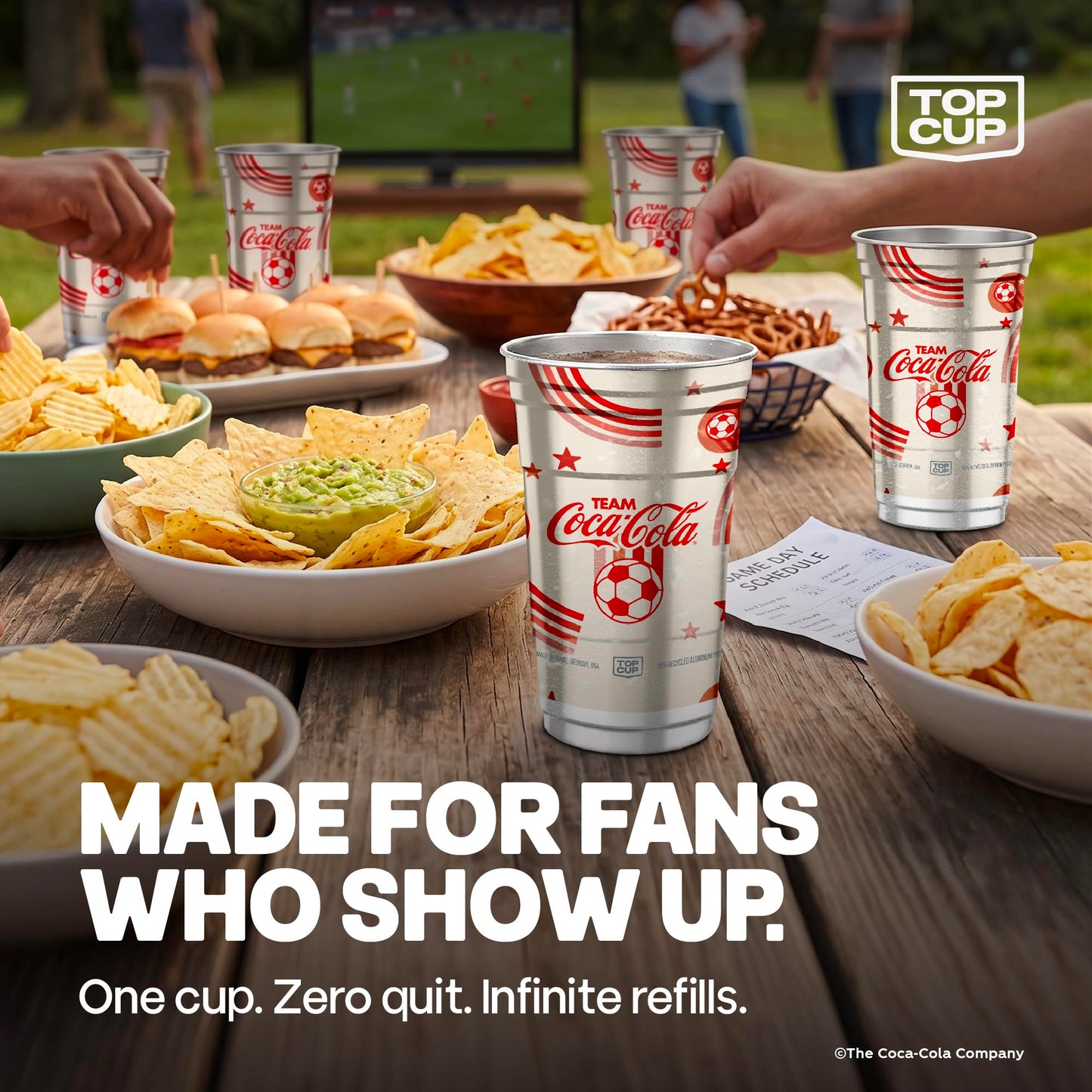 Top Cup – 20 Ounce, 20 Count, Officially Licensed Coca-Cola Soccer Theme Aluminum Party Cup | Cold-Holding, Recyclable, Made in USA