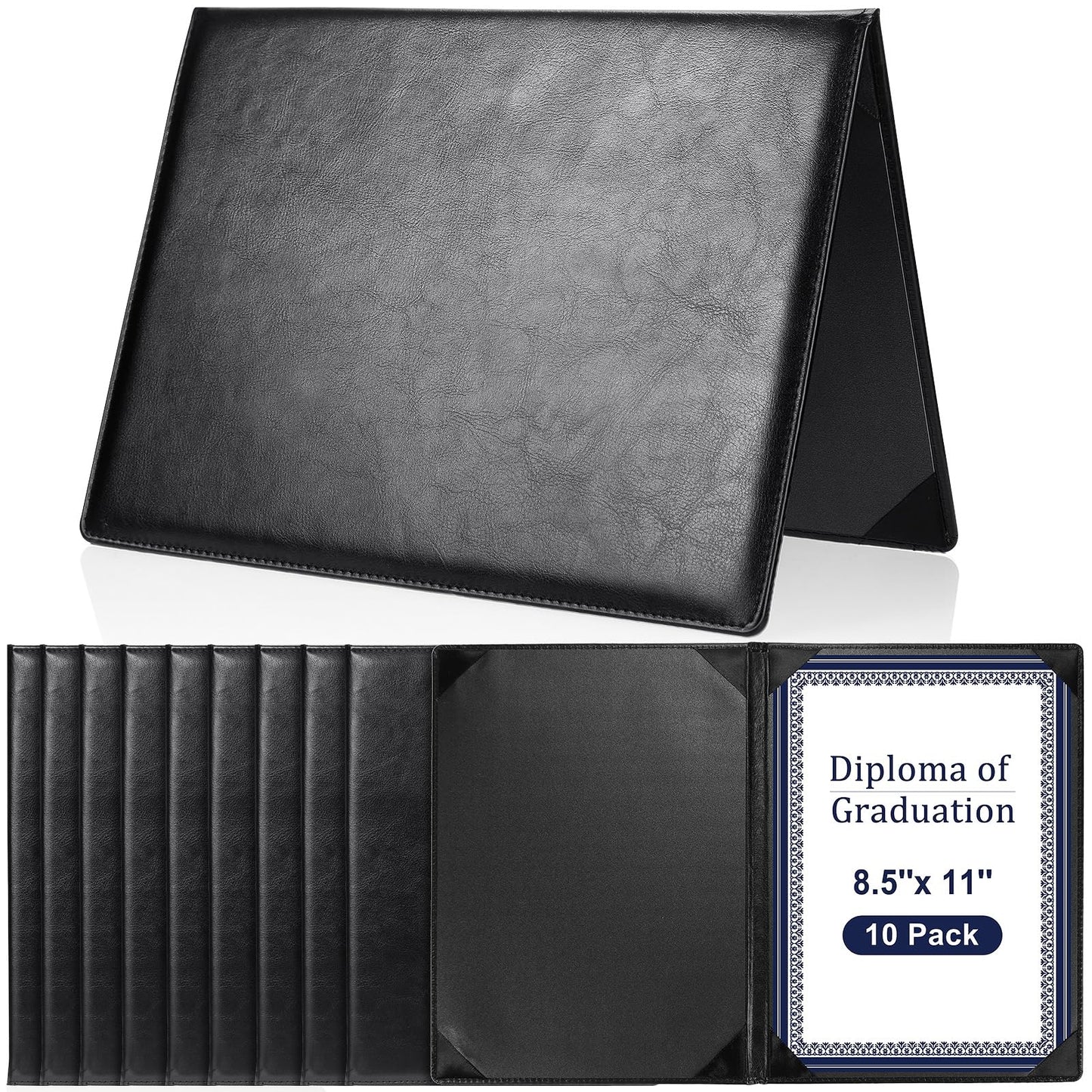 Tenare Leather Certificate Holder 8.5 x 11 Inch PU Phd Bachelor Master Diploma Cover Professional Award Folder for Official End of Year Graduation Competition Contest Charity(Black,10 Pcs)