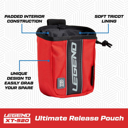LEGEND XT520 Quick Release Pouch & Finger Tab Bag - Interior Divider for Better Organization & Storage of Release Aids - Attaches to Standard 2" Belt - Quick Drawstring Closure (Red)