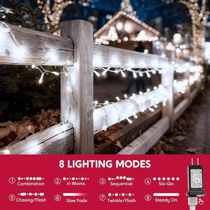 JOYIN 66FT Connectable Christmas String Lights Clear Wire, 8 Modes 200 LED Twinkle Fairy Lights for Indoor Outdoor, Christmas Tree, Classroom, Bedroom, Yard, Patio, Party Decor (Cool White)