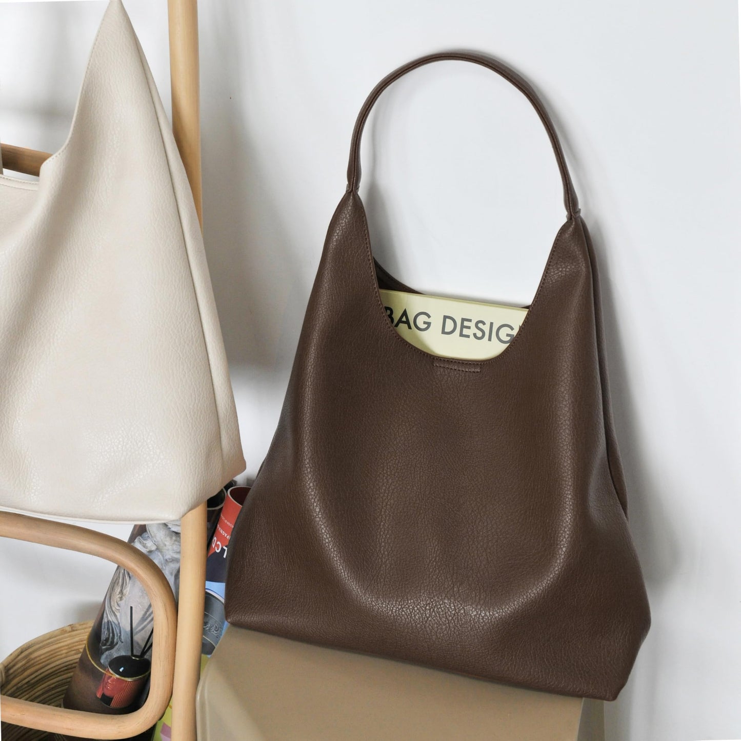 Hobo Bags for Women Soft Vegan Leather Shoulder Handbag Slouchy Tote Purses (Coffee)