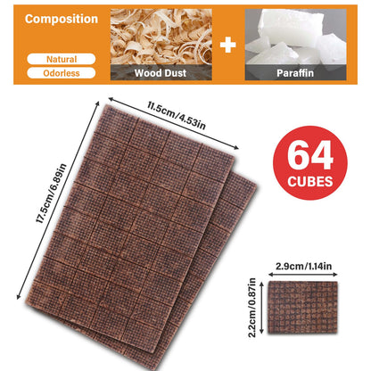 HGD Fire Starter, 64 Mini Square, Natural Fire Starters for BBQ, Campfire, Fireplace, Charcoal, Wood Stove, Chimney, Fire Pit, Grill, Smoker, Indoor Outdoor Use