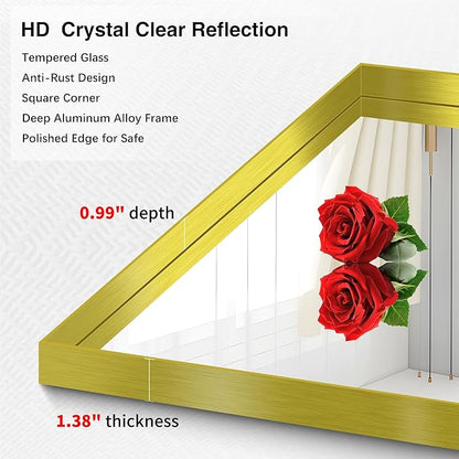 Gold Bathroom Mirror, 30x60 Inch Rectangular Deep Frame Mirror, Large Wall Mounted Bathroom Vanity Mirror Over Sink for Bedroom,Restroom, Living Room, Hangs Vertically or Horizontally
