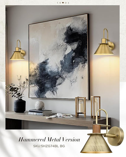 Wall Sconces for Bathroom Set of 2, HWH Wall Mount Lighting with Metal Shade, Gooseneck Gold Wall Lights for Living Room Mirror Kitchen, Gold Finish, 5HZG56BL-2 BG