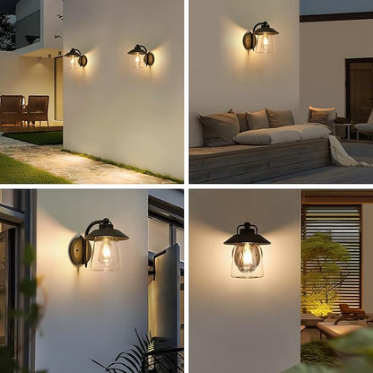 LUTEC 2 Pack Dusk to Dawn Outdoor Indoor Exterior Light Fixture, Farmhouse Barn Wall Sconce, Matte Black Finish Anti-Rust Wall Mount Light, Waterproof Wall lamp with Clear Glass for Porch, Patio