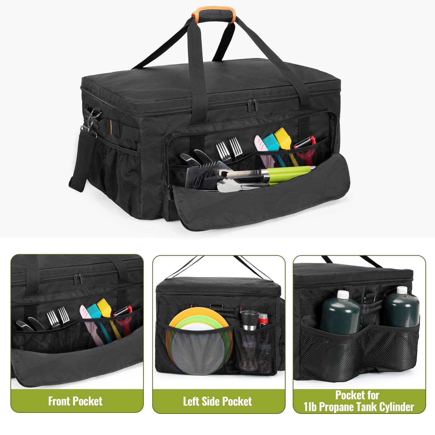 HODRANT Grill Carry Case Compatible with Char-Broil Grill2Go X200 Portable Propane Gas Grill, 1-Burner Grill Cover Bag with Multi Storage Pockets for Outdoor Grill Tools & Accessories, Only Bag