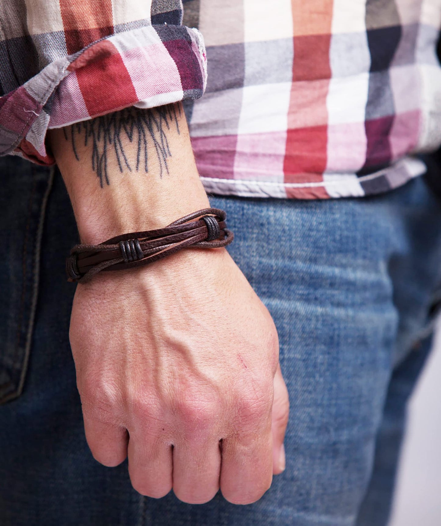 BeGenuine Store Mens Leather Bracelet Braided Brown Rustic Gift For Dad Fathers Day Cuff Wrist Band Rope Bracelet for Guys