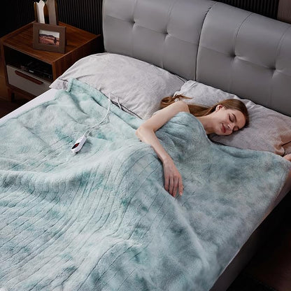 Guohaoi Heated Blanket Electric Throw, Soft Faux Rabbit Fur Electric Blanket with 10 Heating Levels 5 Sitting Timer Auto Off, Cozy Warm Heating Blankets, Machine Washable(62"×84" Blue)