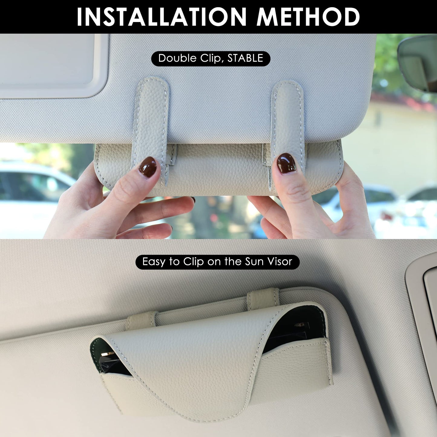 KEVANCHO Magnetic Sunglass Holder for Car Visor Clip, Leather Car Glasses Holder, Visor Accessories Eyeglasses Holder Glasses Storage Case (02-Grey)