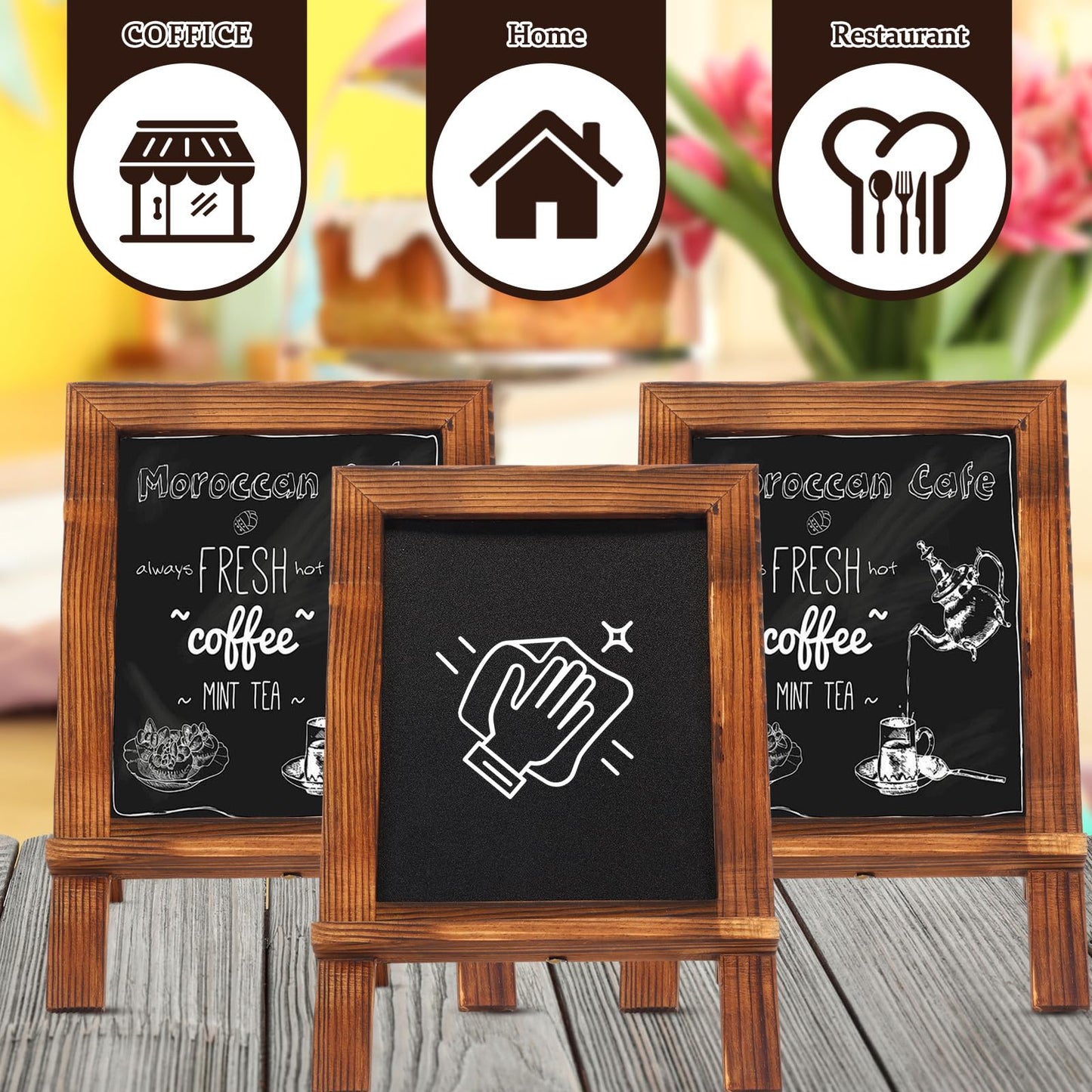 Harloon 3 Pack Christmas Office Products Framed Tabletop Chalkboard Sign 9.5" x 14" with Built-in Ledge and Folding Stand with 5 Chalk Marker for Wedding Kitchen School Birthday(Rustic Brown)