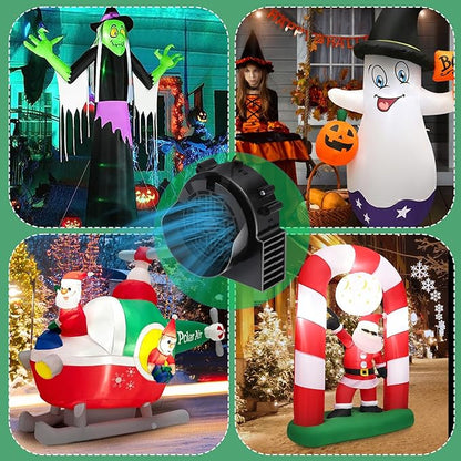 4-Pack Inflatable Fan Replacement, 1.0A Air Fan Blower with 1.25A Adapter and 3 LEDs Bulbs Light Strings for Halloween, Thanksgiving and Christmas Inflatables (IP68 Waterproof, 5.0 * 5.0'')