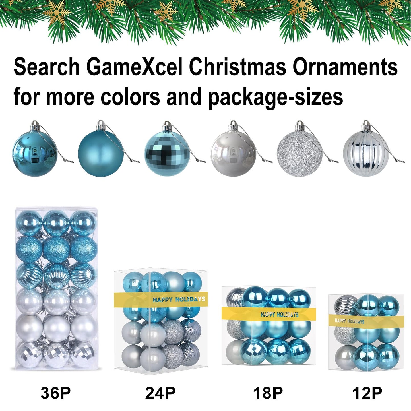 Baby Blue & Silver 3.2" Large Christmas Balls - Christmas Tree Decoration Ornaments Shatterproof Hanging Balls for Birthday Halloween Holiday Wedding Decorations Set of 24pcs