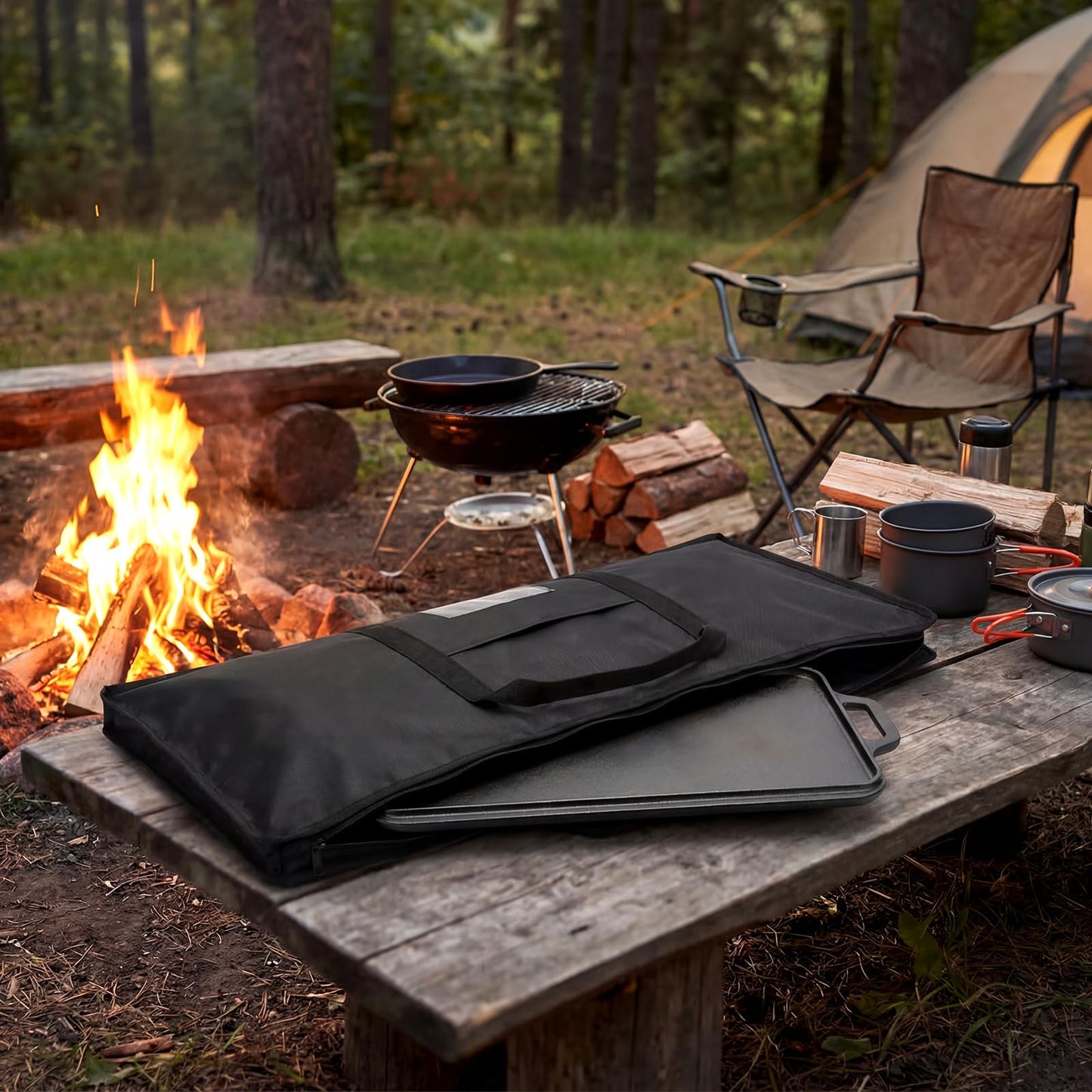 Hsei Extra Large Griddle Bag 38 x 18 x 2 Inch Extra Large Griddle Camping Storage Bag Oxford Cloth Waterproof with Reinforced Carrying Strap for BBQ Grilling Stove RV Camping Accessories, Black