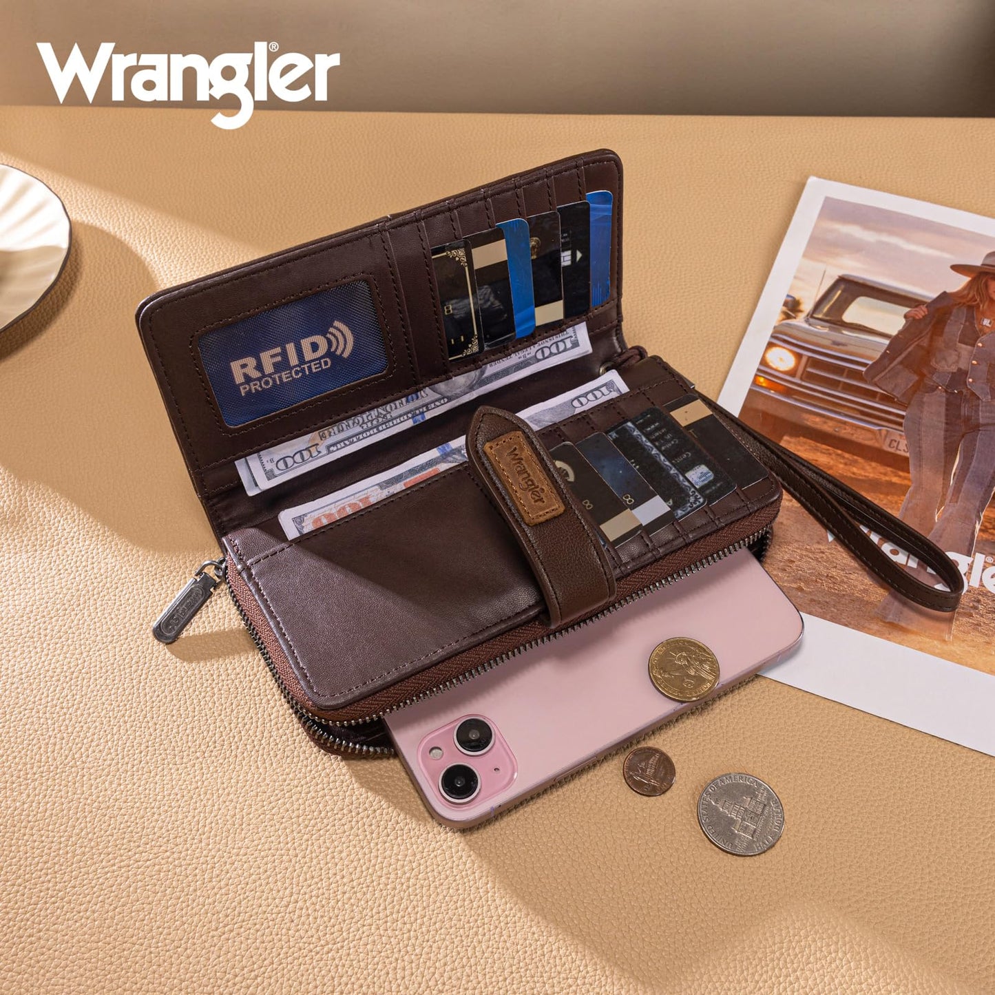 X Wrangler Women's Wallets Large Wristlet Wallets for Women Bifold Card Wallet, Card Cases & Money Organizers Ladies Female Clutch Phone with ID Window and RFID Lining