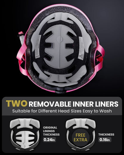 OutdoorMaster Skateboard Cycling Helmet - Two Removable Liners Ventilation Multi-Sport Scooter Roller Skate Inline Skating for Kids, Youth & Adults - S - Pink