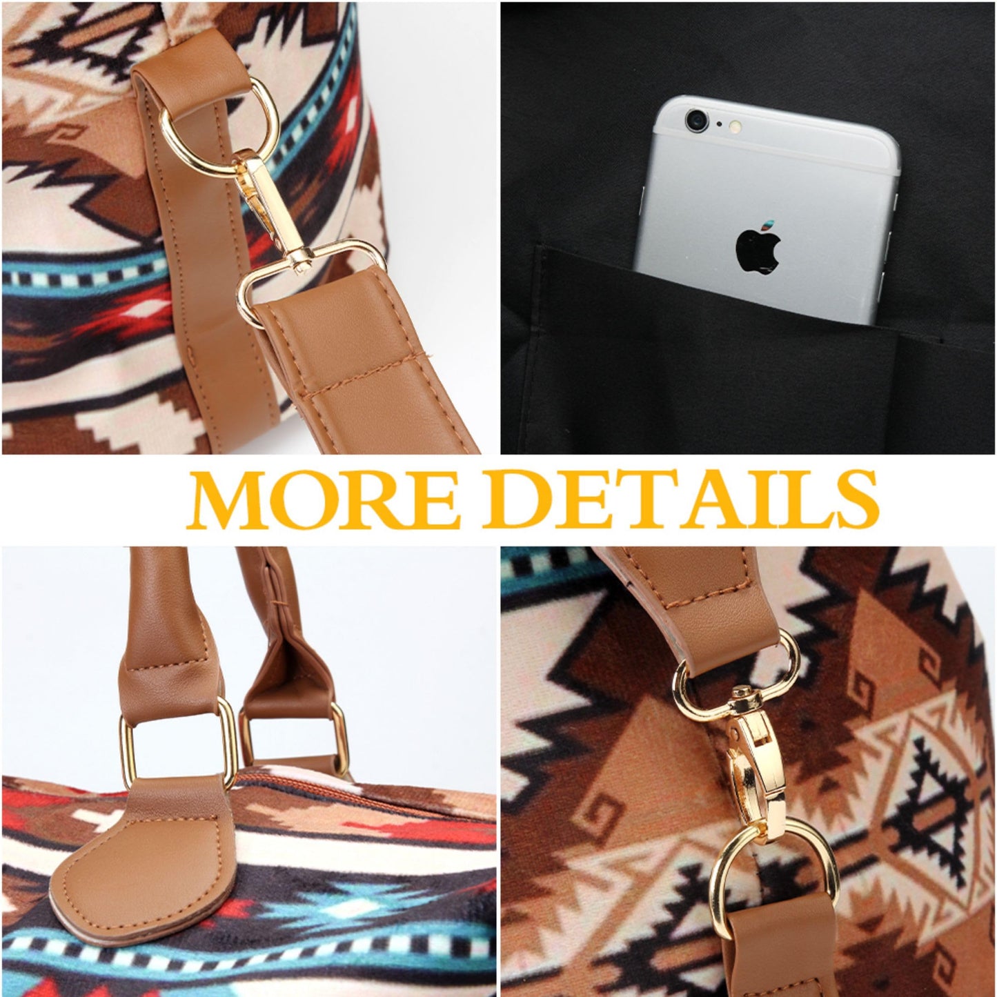 Atzec Print Duffle Bag with Shouler Strap Cow Print Overnight Bags for Women Western Weekender Bag for Hospital Maternity