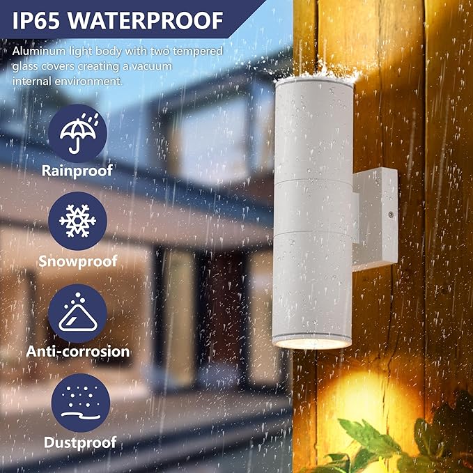 Outdoor Wall Lights 2 Packs, Integrated LED Cylinder Up Down 12W 2700K Modern Aluminum Light, Waterproof Exterior Light for Porch Patio Door