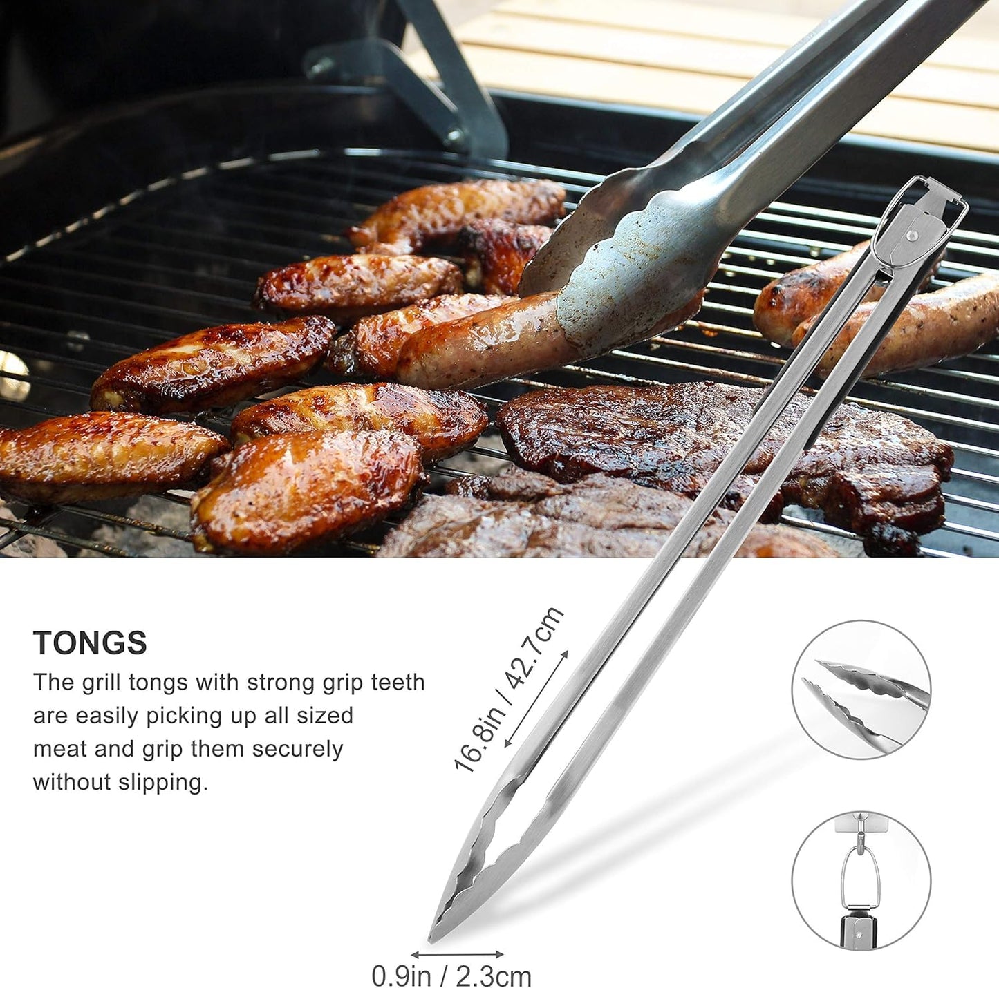 grilljoy 8PCS BBQ Grill Tools Set with Extra Thick Stainless Steel Spatula, Fork, Tongs & Cleaning Brush - Complete Barbecue Accessories Kit with Portable Bag - Perfect Grill Gifts for Father's Day