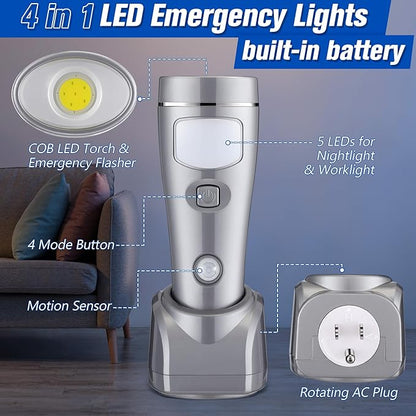 Enhon 3 Pack Rechargeable 4-in-1 LED Emergency Lights, Plug-in Flashlights with Motion Sensor Night Light, Auto-On Power Failure Light for Home, Hurricane, and Outage Supplies