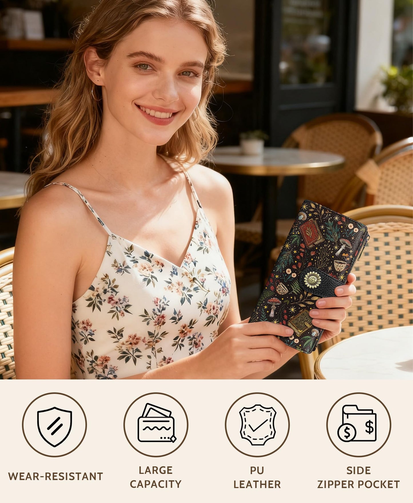 GIANCOMICS Book Mushroom Womens Wallet RFID Blocking, Credit Card Holder Bifold, PU Leather Travel Billfold, Long Cute Cash Purse, Zipper Coin Pocket Clutch, 11 Card Slots, Ladies Gift Woman