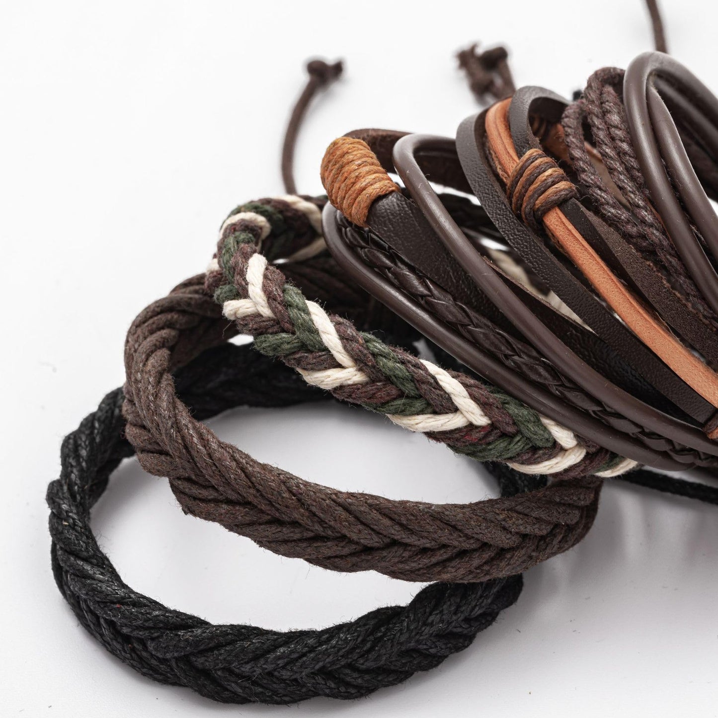PINKPIN 24Pcs Adjustable Braided Leather Bracelets for Men Women Wrap Cuff Bracelet Cords Ethnic Tribal Handmade Wrap Wristband Bracelets Set