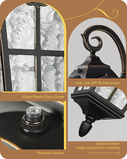 EDISHINE Dusk to Dawn Outdoor Wall Lights, 20.4" Large Size Exterior Lantern Fixture, Porch Lights Wall Mount, Roman Wall Lamp, Waterproof Outside Wall Sconce for Front Door Garage, Black