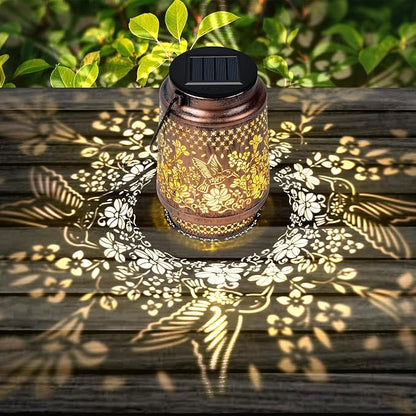 Solar Outdoor Hanging Lanterns,Hummingbird/Dragonfly Decor Lantern,Waterproof Metal Decorative Garden Light for Patio Yard Lawn Backyard Front Porch,Gifts for Women Mom Grandma (Hummingbird)