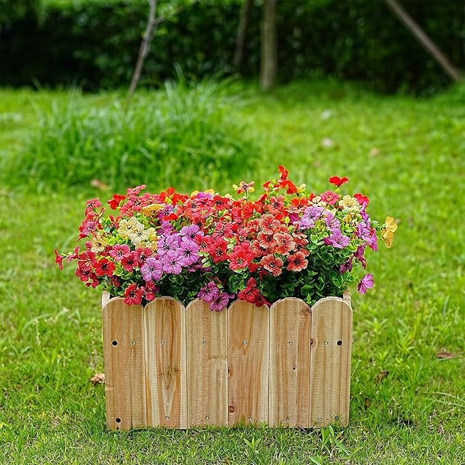 Outdoor Artificial Flowers, 8 Bundles Fake Flowers Summer Decoration, No Fade Faux Plastic Shrubs for Garden Patio Porch Window Box Decor (Mix 4 Color)