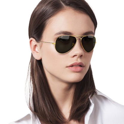 Ray-Ban RB3025 Classic Aviator Sunglasses, Gold/Green Polarized, 58 mm