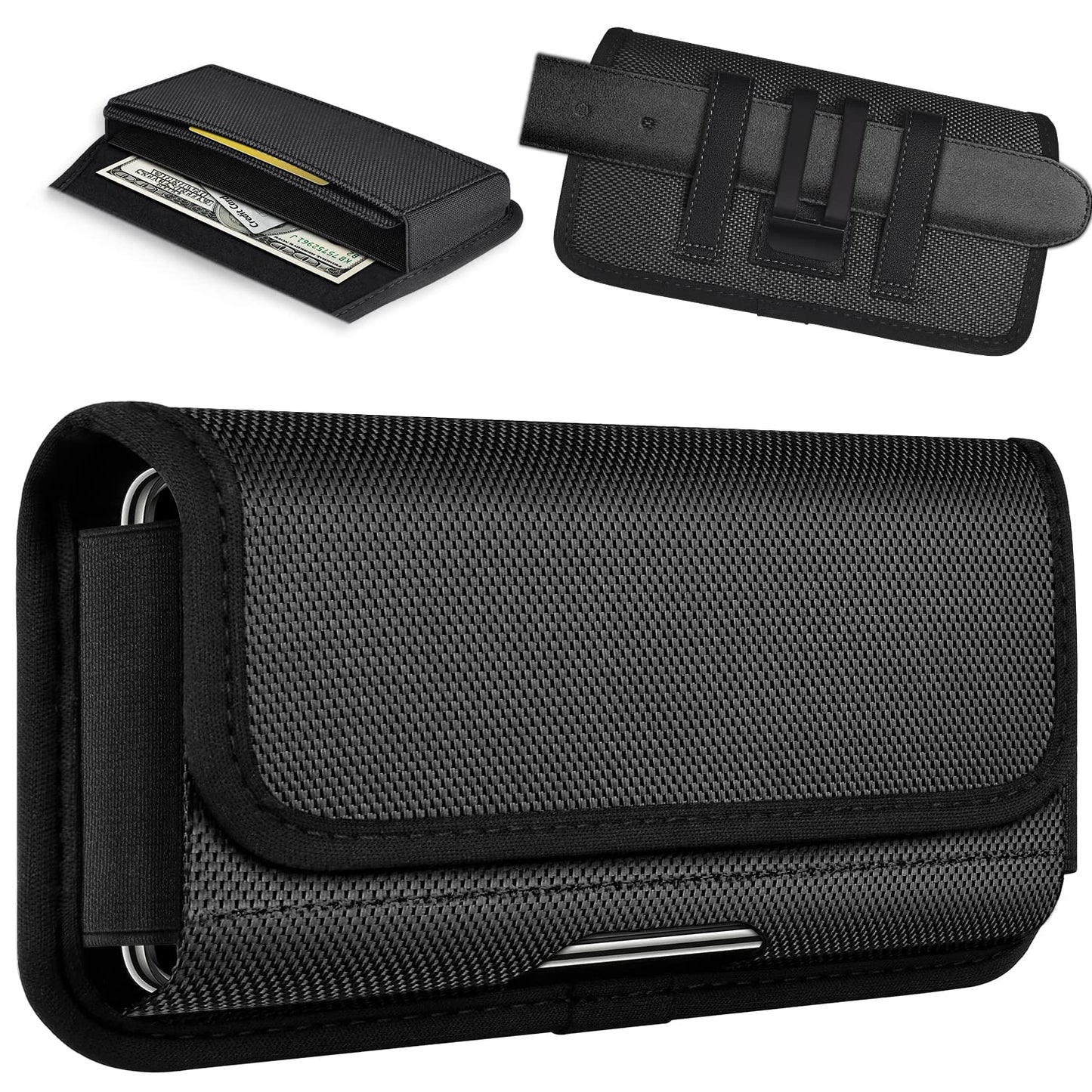 ykooe Rugged Nylon Holster Compatible with iPhone 17 Pro Max, Galaxy S25/S24/S23/S21/S20 Ultra, A16 A15 A14 A13 Moto G Stylus Play Power 5G Cell Phone Belt Holder for Men, Black - XXL