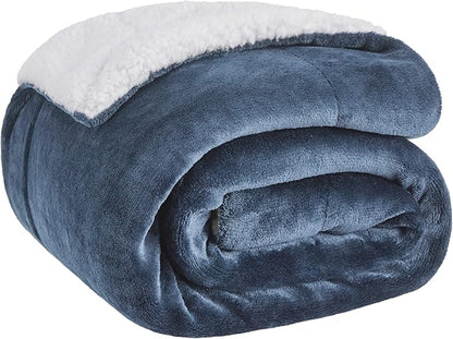 Bedsure GentleSoft Sherpa Fleece Throw Blanket for Couch - Thick and Warm Throw for Men, Soft Fuzzy Plush Blanket for Winter, Slate Blue, 50x60 Inches