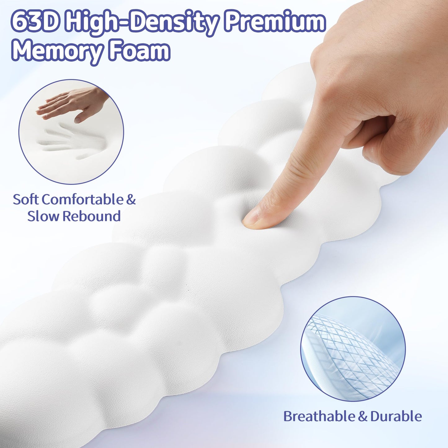 Sushret Cloud Wrist Rest Keyboard, Cloud Keyboard Wrist Pad Set with PU Leather Memory Foam, Cute Arm Rest for Palm Support, PC/Gaming Desk Accessories/Office Setup/Computer Hand Cushion - White