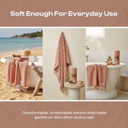 Refinery No. 1 Turkish Beach Towel, Oversized Quick Dry Lightweight, Sand Free, Pool and Swim Towel (Orange)