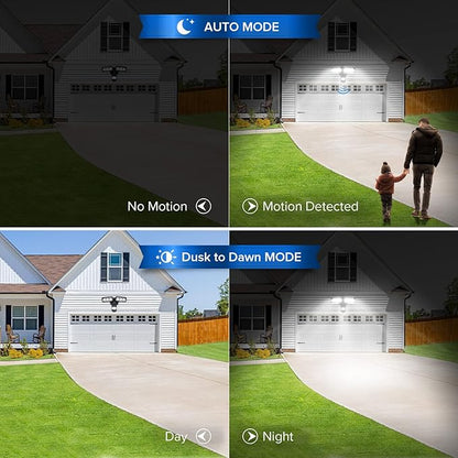 SANSI 38W 5000LM Motion Sensor Outdoor Lights, Flood Light Outdoor Detector with 4 Mode Adjustable, 500W Equiv 5000K Dusk to Dawn, IP65 Waterproof, Motion Sensor Lights for Garage, Yard, Porch (Black)