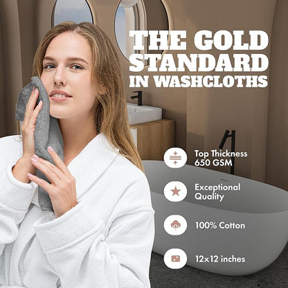 White Classic Wealuxe Light Gray Washcloths 24 Pack