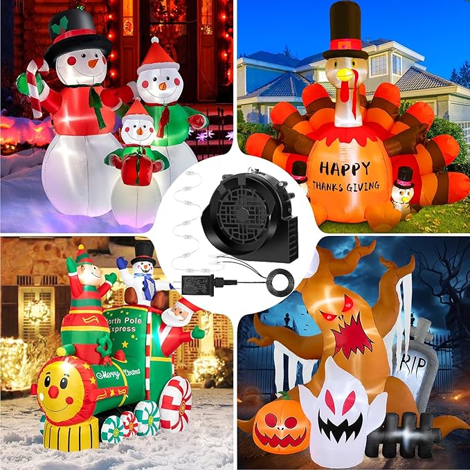 Replacement 1.5A Air Blower Fan for Inflatables, 8 Bright LED Light with Waterproof 2.0A Adapter, 12V Motor for Blow Up Yard Christmas Thanksgiving Outdoor Holiday Decorations