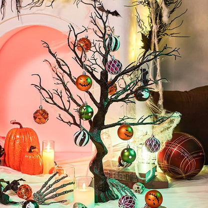 JORNOY Halloween Ornaments Set, Shatterproof Plastic Hanging Baubles for Tree with Lanyard, Balls Baubles for Home Holidays Decor, 2.36 inch/60mm, Ghost