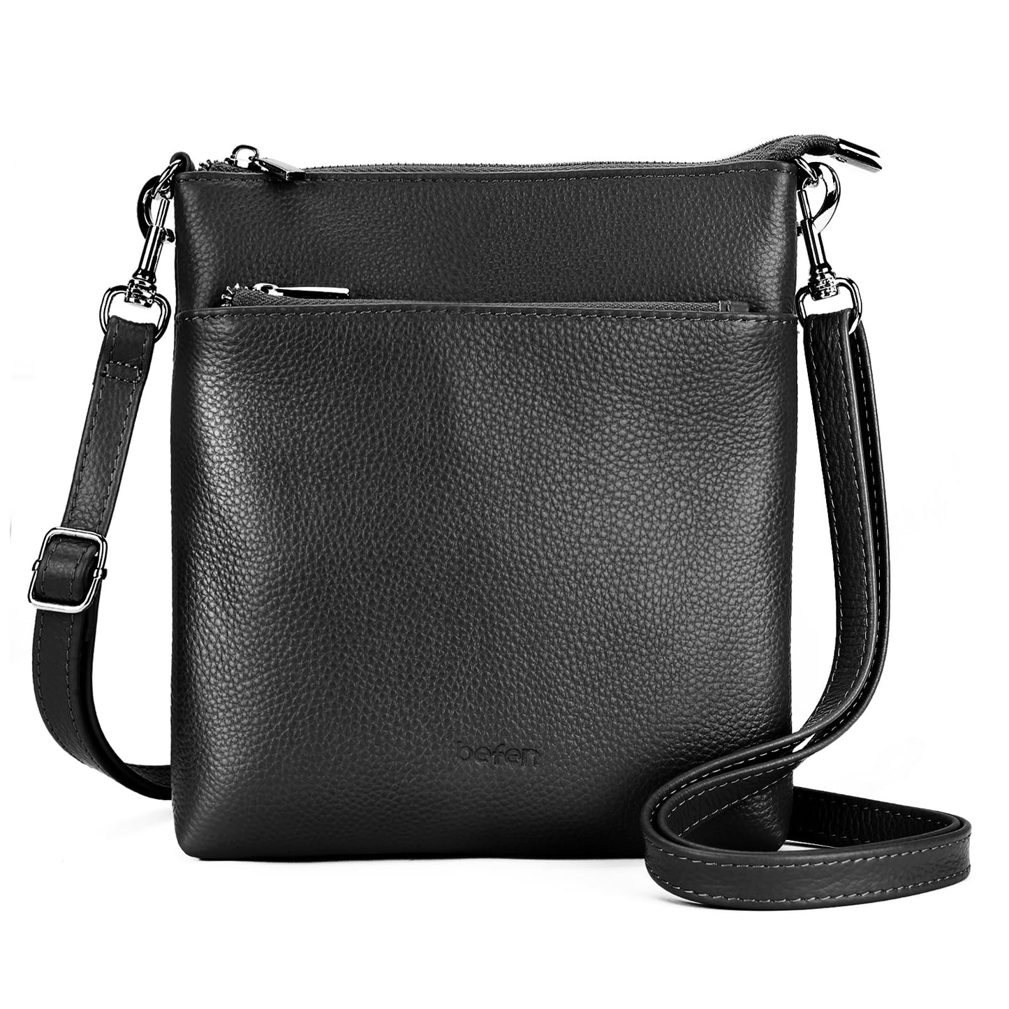 befen Small Black Genuine Leather Crossbody Purses for Women Travel Cross Body Bags with Adjustable Shoulder Strap